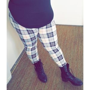 White plaid leggings